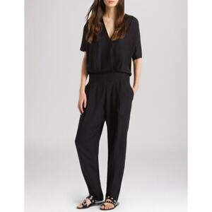 Sandro Paris Perfect Crepe Black Short Sleeve V-Neck Viscose Jumpsuit Size 4